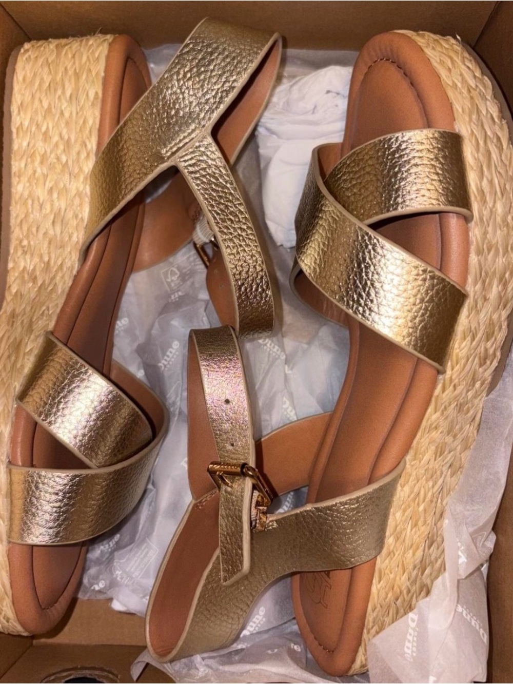 Dune London Metallic Gold Espadrille Wedge Sandals